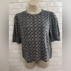 Lucky Brand XL Casual Womens top – Navy Beige Print #1902